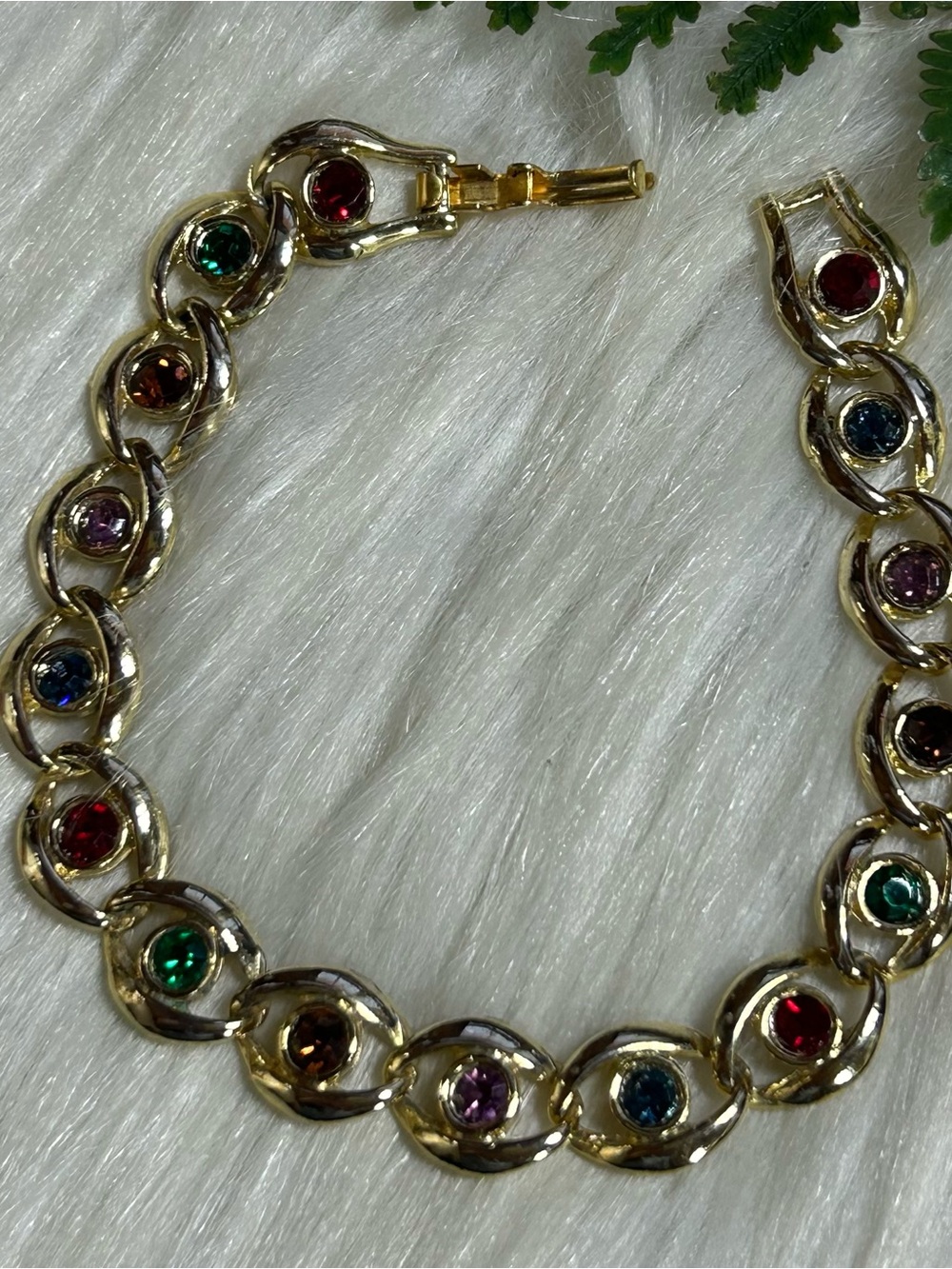 Vintage multi color rhinestones Gold Tone bracelet
